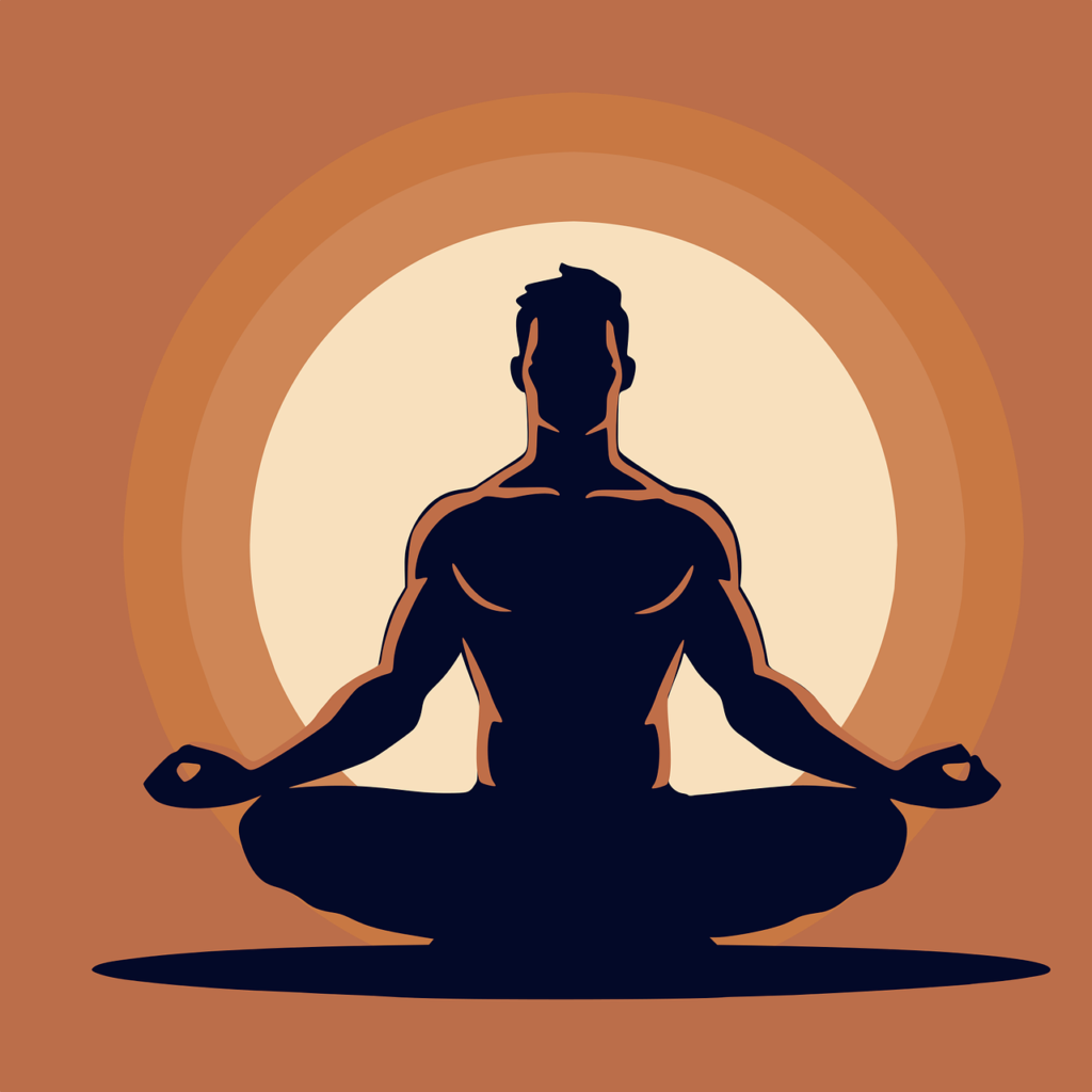 Man in lotus position silhouette, symbolizing relaxation and meditation, with therapeutic effects of medical marijuana in mind. Methods of Using Medical Marijuana/Cannabis